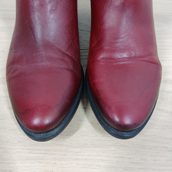 Dorking by Fluchos Red Leather Ankle Boots Buckle Strap Block Heel - Picture 10 of 15